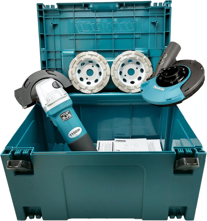 Makita Betonschleifer Set. Sanierungsfräse 1100W Power Set im MakPac Koffer. Mit Absaughaube 191W06-