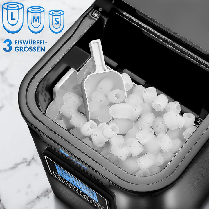 tillvex Eiswürfelmaschine Edelstahl 12 kg - 24 h | Eiswürfelbereiter mit Timer und 2,2 Liter Wassert