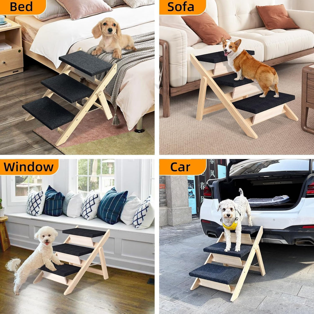 Holz-Hundetreppe & Rampe 2-in-1, Klappbar und Tragbar für Kleine und Mittelgrosse Hunde sowie Katzen