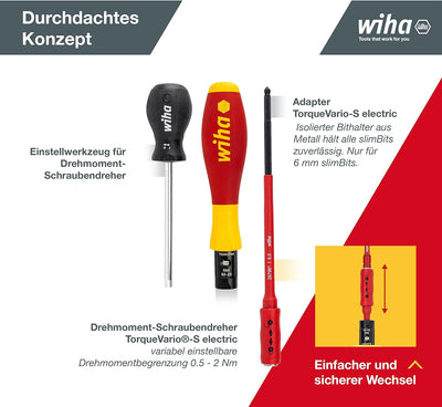 Wiha verstellbarer VDE Drehmoment Schraubendreher TorqueVario®-S electric (26625) variabel einstellb