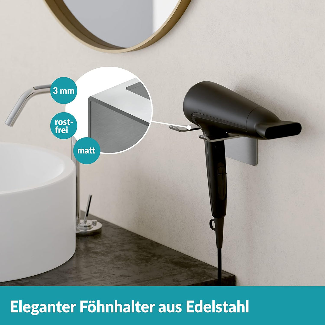WEISSENSTEIN Föhnhalter ohne Bohren - Edelstahl - Selbstklebend Silber, Silber