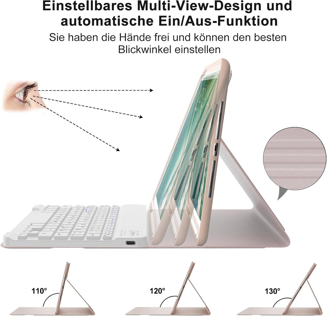 IVEOPPE Hülle mit Tastatur für iPad 6. Generation 9.7 Zoll, Magnetisch Abnehmbarer QWERTZ Bluetooth