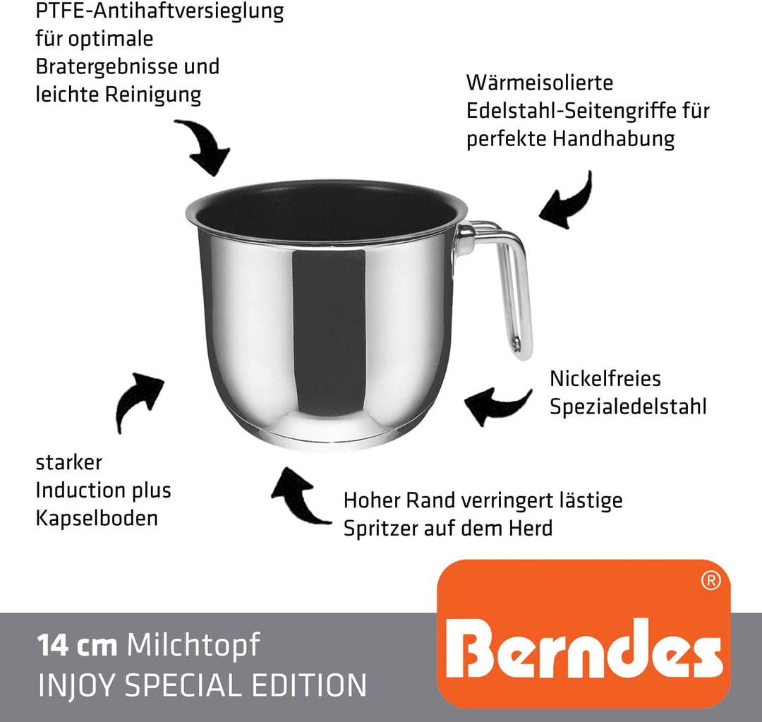 Berndes Injoy Milchtopf 1L – für alle Herdarten inkl. Induktion -Hochglanzpolierter & nickelfreier E
