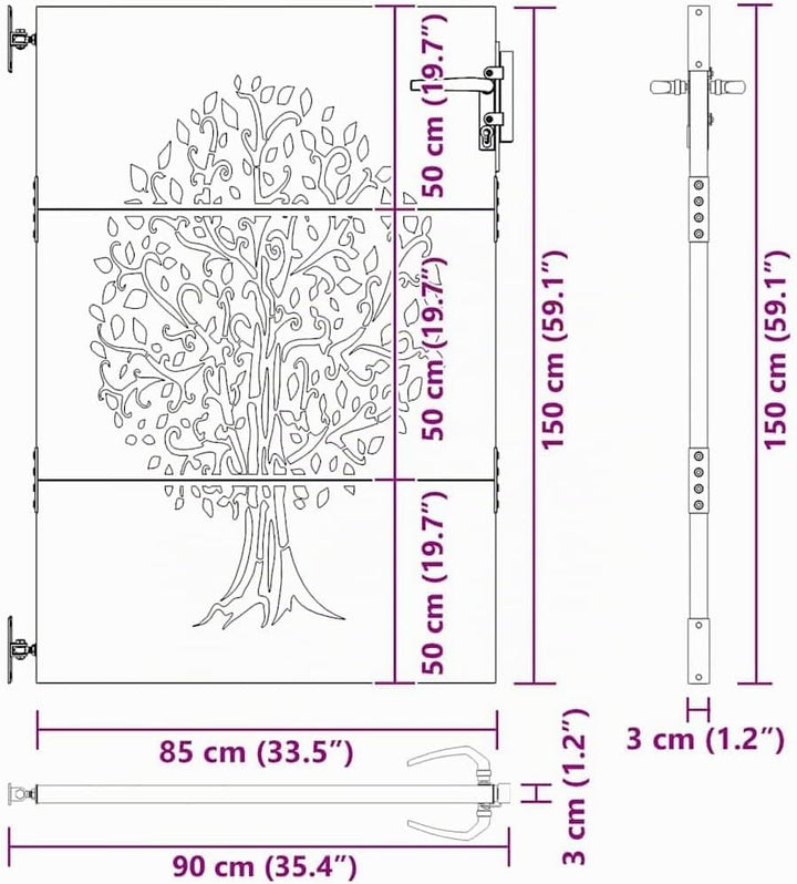 vidaXL Gartentor 85x150 cm Cortenstahl Baum-Design 85 x 150 cm, 85 x 150 cm