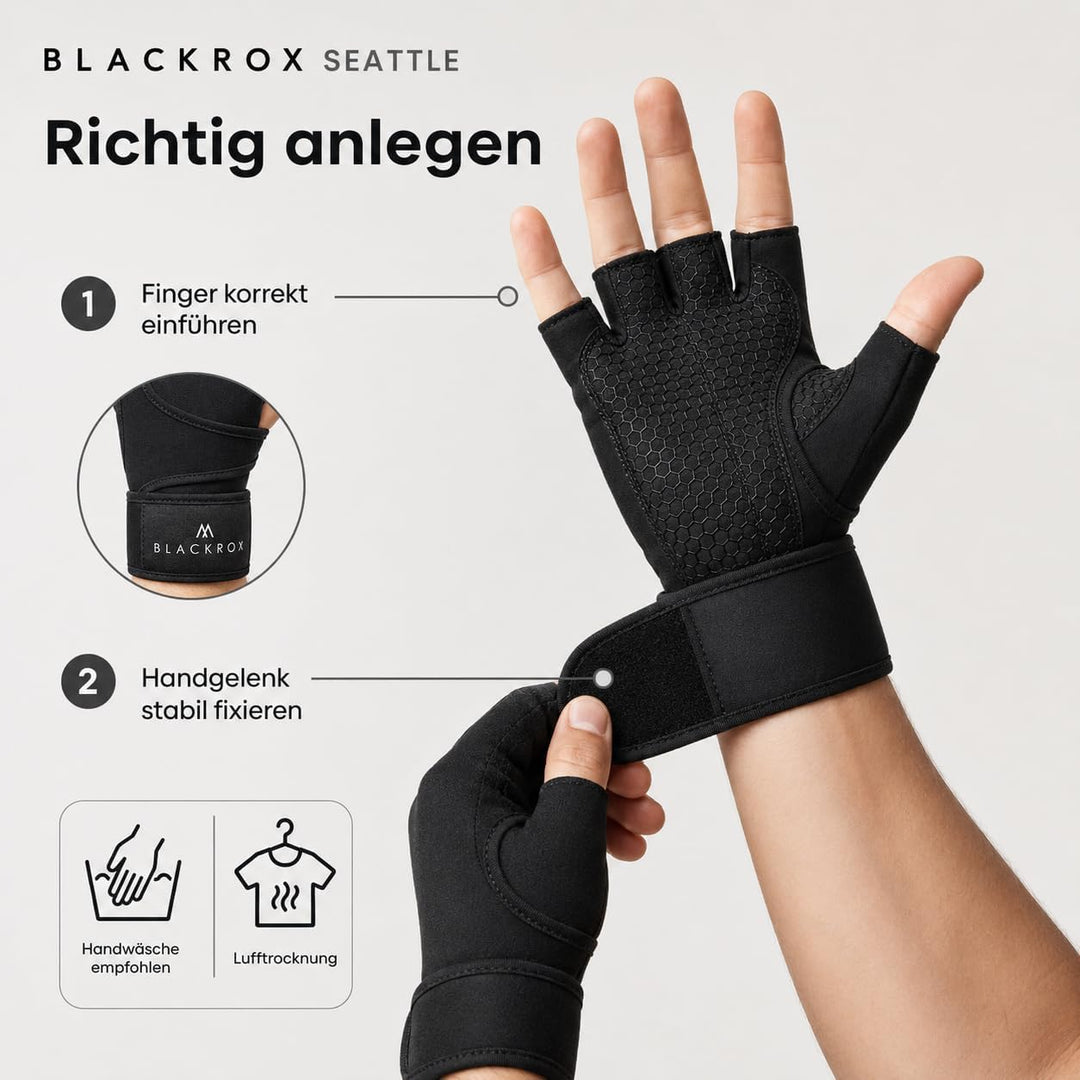 BLACKROX Fitnesshandschuhe Seattle Atmungsaktive Vergleichssieger Fitness Handschuhe mit Handgelenks