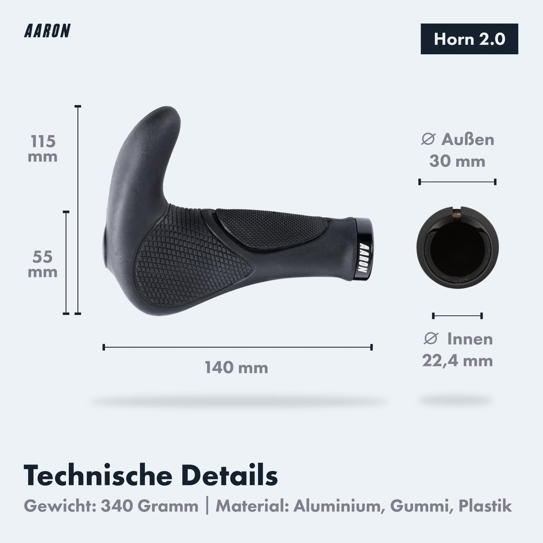 AARON Horn Lenker Griffe mit Gel Dämpfung, ergonomische Lenkerhörner aus rutschfestem Gummi, Fahrrad