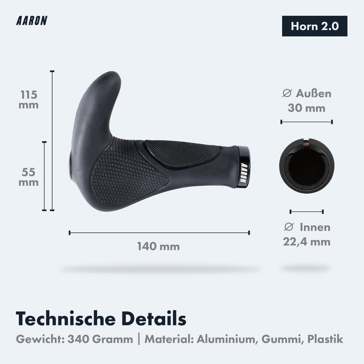 AARON Horn Lenker Griffe mit Gel Dämpfung, ergonomische Lenkerhörner aus rutschfestem Gummi, Fahrrad