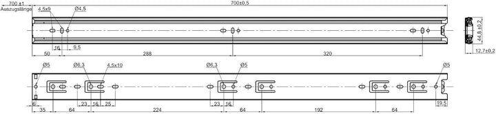 SOTECH 4 Paar (8 Stück) Vollauszüge KV3-45-H45-L700-NF schwarz 700 mm (eingeschoben) Schubladenschie
