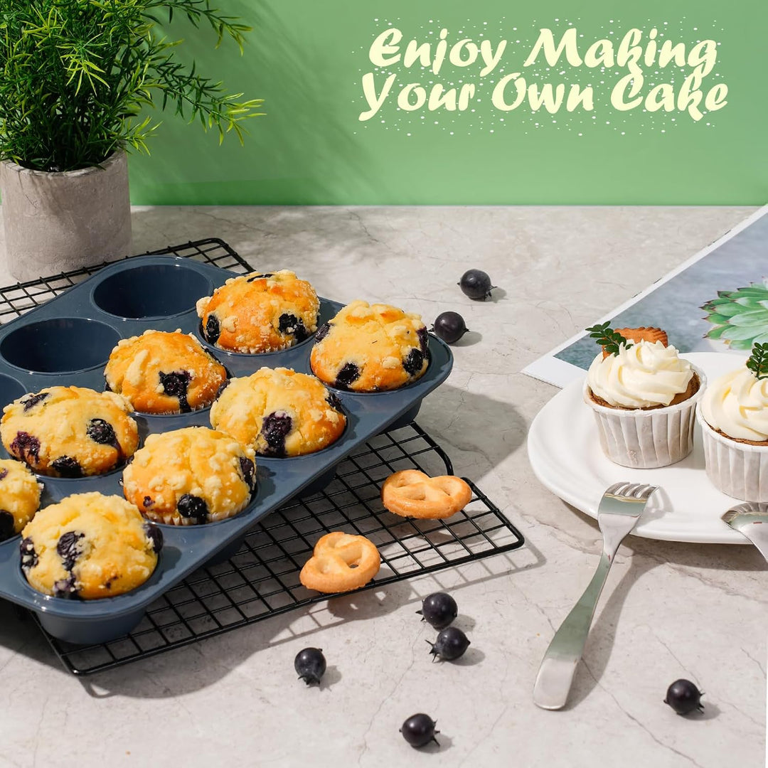 SUPER KITCHEN 2 Stück Grosse Muffinform aus Silikon für 12 Muffins, Antihaft Muffinblech Antihaftbes