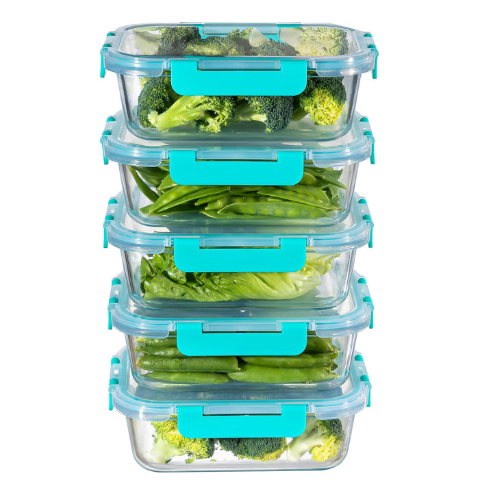 MFY 5er-Set 1040ml Meal Prep Boxen Glas Frischhaltedosen Glas mit Deckel, Glasbehälter mit Deckel Se