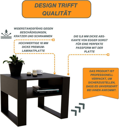 CraftPAK Wohnzimmer Tisch für Couch aus hochwertigem Holz, Stabiler & moderner Couchtisch mit zusätz