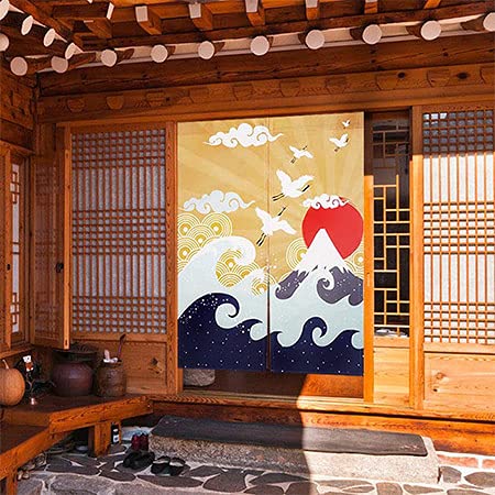 CoolChange Japanischer Türvorhang | 80x130cm | Inkl. Spannstange | Tür Noren aus Stoff | Motiv: Ukiy
