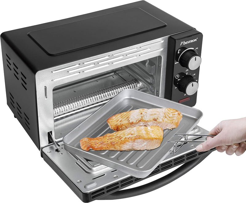 Bestron AOV9 Kompakter Mini-Backofen mit Ober-/Unterhitze, 9 Liter, 800 Watt, Schwarz 9 Liter