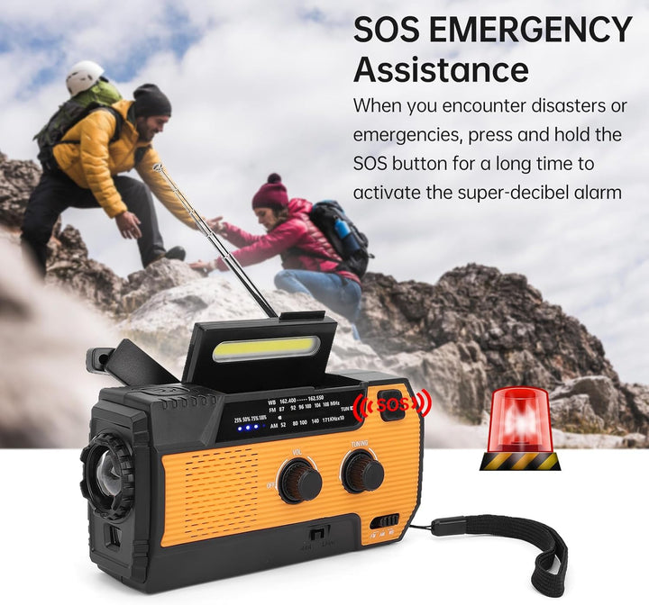 Solar-Radio, AM/FM Notfall-Wetterradio mit Kurbel, mit Dynamo, wiederaufladbares USB-Ladegerät, 4000
