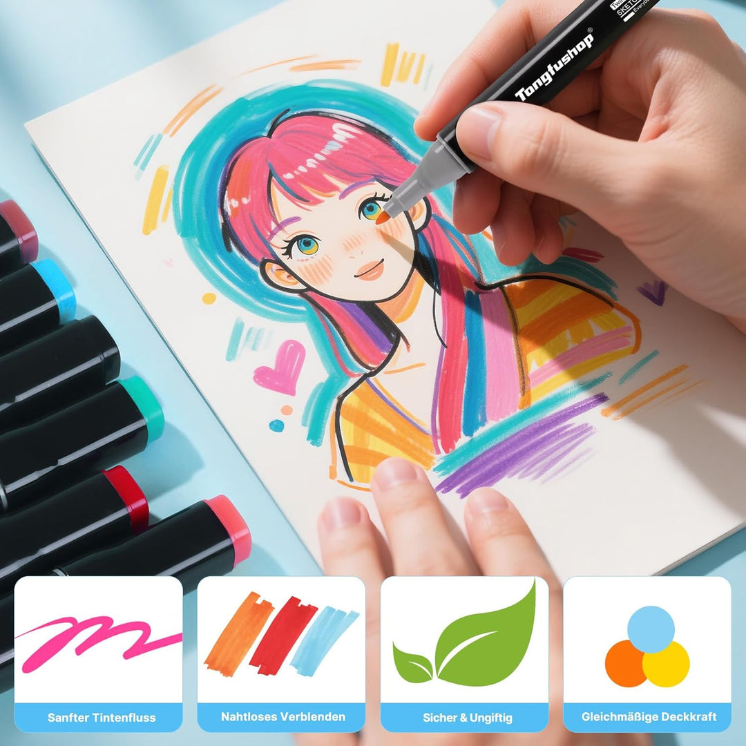 TongfuShop 204 Farben Marker Set, Permanent Marker Markierungsstifte mit Doppelter Spitzen, Textmark