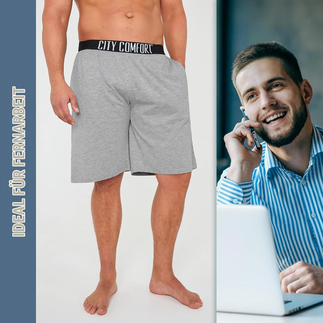 CityComfort Pyjama Shorts Herren, Kurze Schlafanzughose Herren mit Seitentaschen &amp; Elastischem Bund