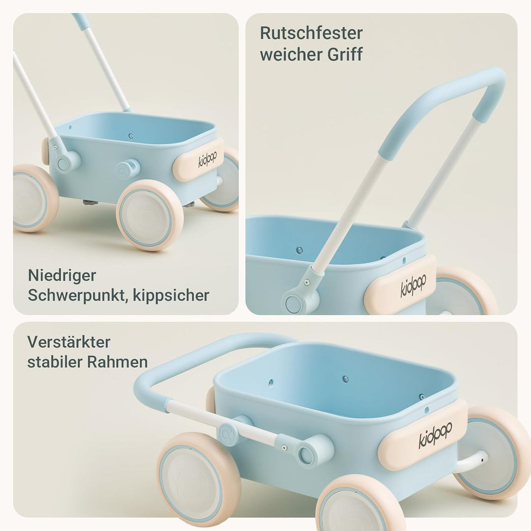 Kidpop PULA 2-in-1 Lauflernwagen Baby Push Pull Lauflernhilfe Spielzeug,4-in-1-Lauflernhilfe mit Räd