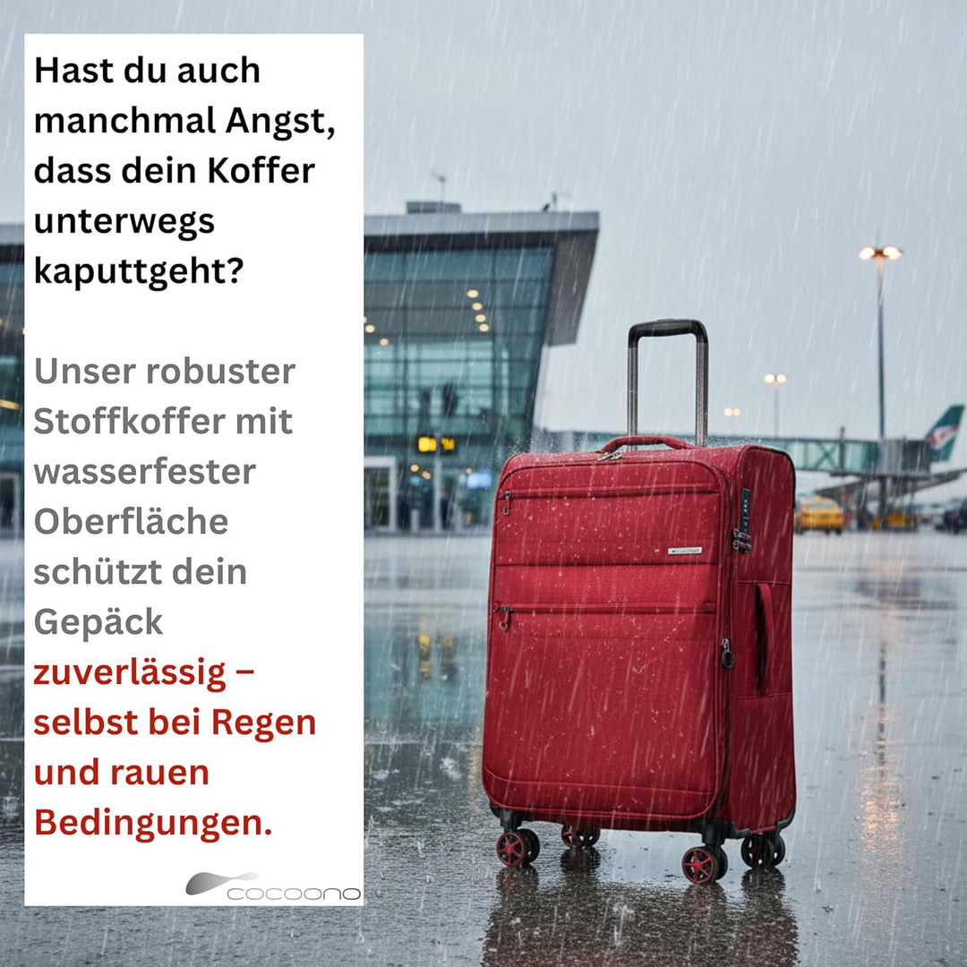 Cocoono Koffer Weichschale 64L bis 84L mit Dehnfalte – Stoffkoffer mit 4 Rollen – Reisekoffer Stoff