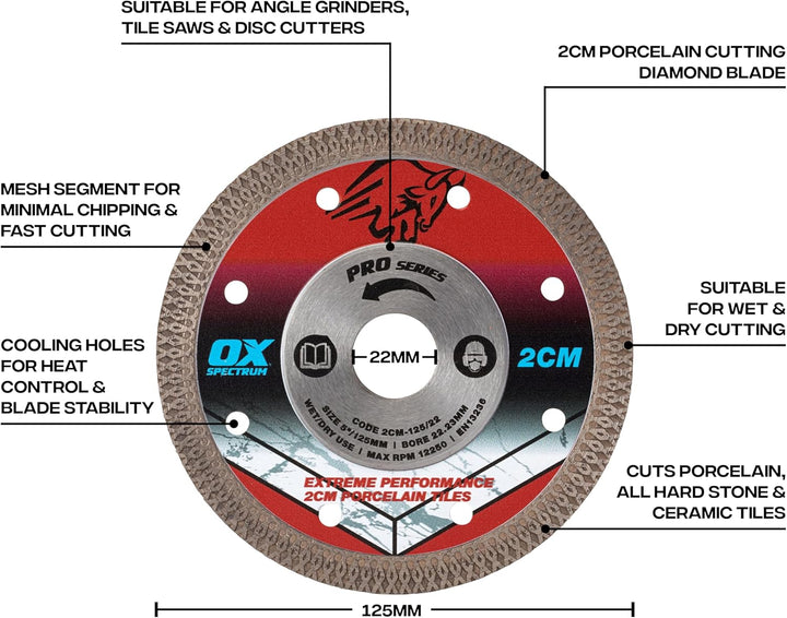 OX Pro Porzellan-Schneideklinge, 2 cm, 125/22,23 mm 125mm / 5 inch, 125mm / 5 inch