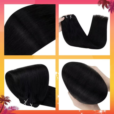 Echthaar Clip in Extensions Schwarz Clip Echthaar Extensions Glatt Echthaar Clip in Extensions Schwa
