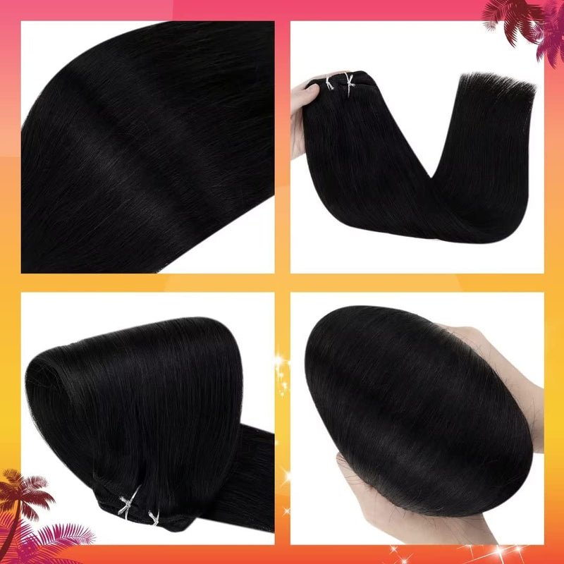 Echthaar Clip in Extensions Schwarz Clip Echthaar Extensions Glatt Echthaar Clip in Extensions Schwa