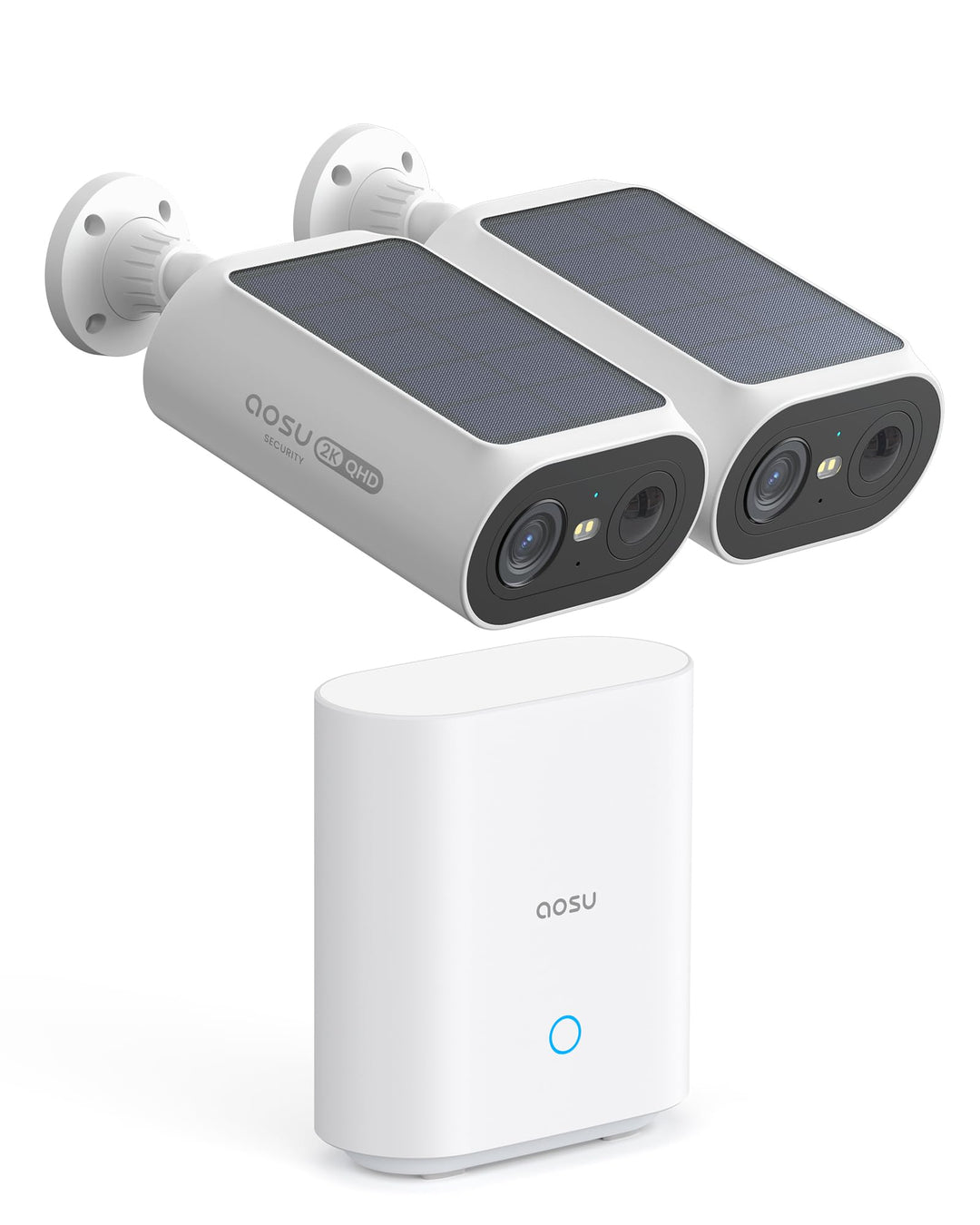 aosu 2K Überwachungskamera Aussen Solar Akku 2 Cam-Kit mit aosuBase Integrierte Solarplatte,Kein ABO