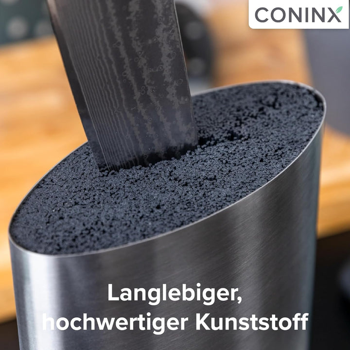 Coninx Messerblock ohne Messer - Messerblock mit Borsteneinsatz - Knife Block in Silber - Universal