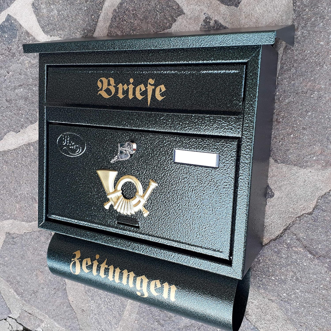 Grosser Briefkasten/Postkasten XXL Grün Dunkelgrün mit Abnehmbarer Zeitungsrolle Flachdach Katalogei
