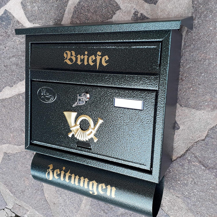 Grosser Briefkasten/Postkasten XXL Grün Dunkelgrün mit Abnehmbarer Zeitungsrolle Flachdach Katalogei