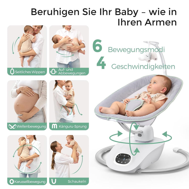 Momcozy CocoSway Babywippe, elektrische 3D-Motion, 6 Bewegungen &amp; 4 Stufen, Fernbedienung, 8 Wiegenl