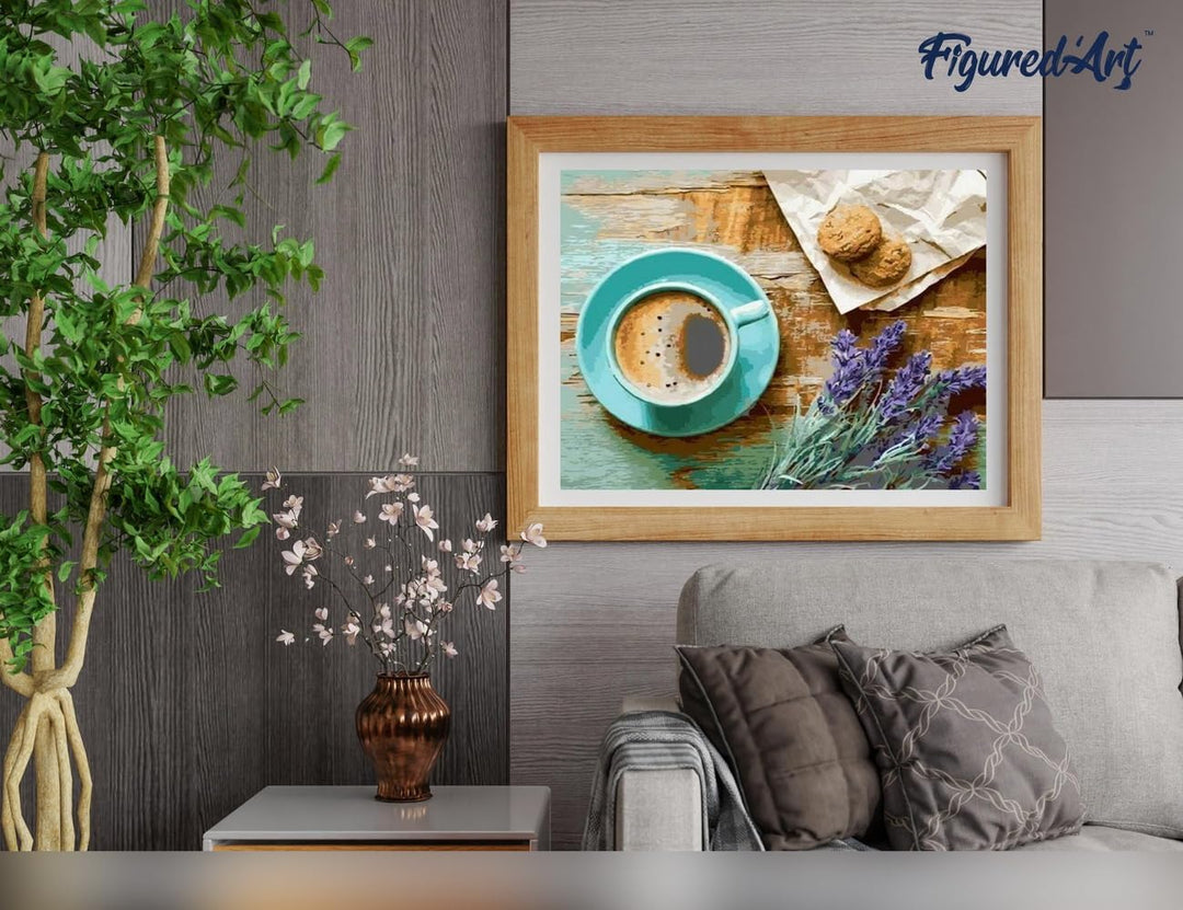 Figured'Art Malen Nach Zahlen Erwachsene Mit Rahmen Kaffeepause - Paint by Numbers Basteln DIY Baste