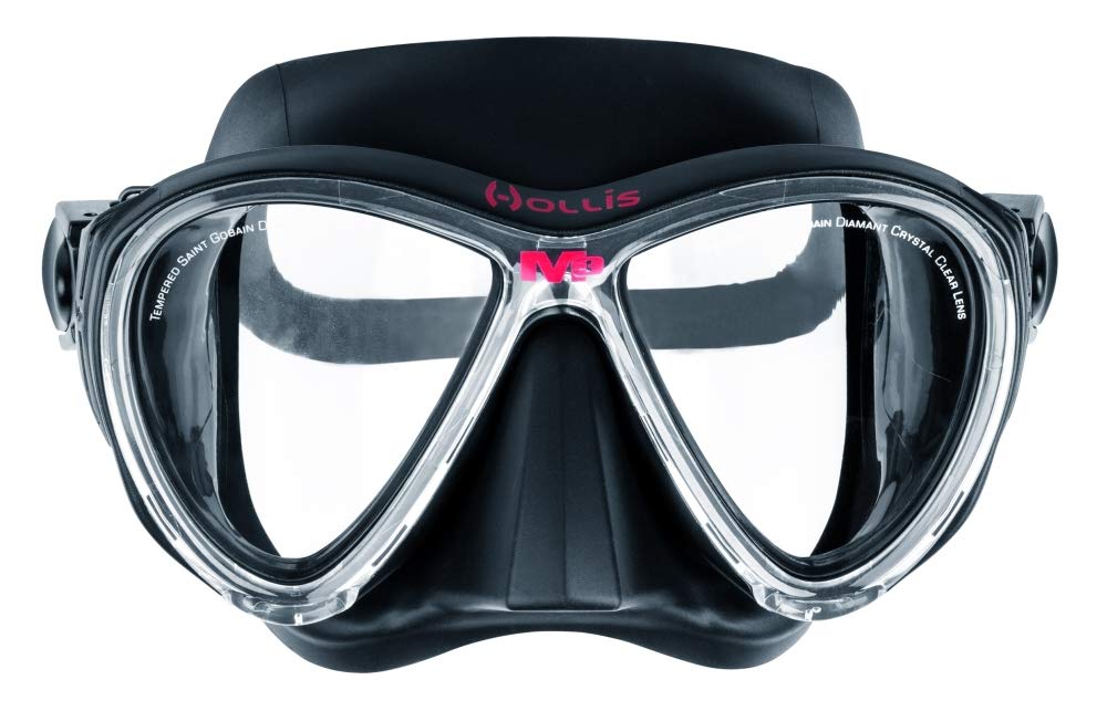 Hollis M3 Maske Tauchmaske Zweiglasmaske Tauchmaske Schwarzer Rahmen mit schwarzem Silikon, Schwarze