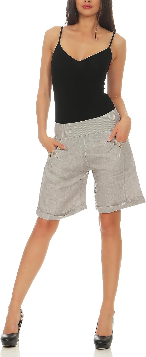 Malito Damen Bermuda aus Leinen | Shorts für den Strand | lässige Kurze Hose | Pants - Hotpants 8024