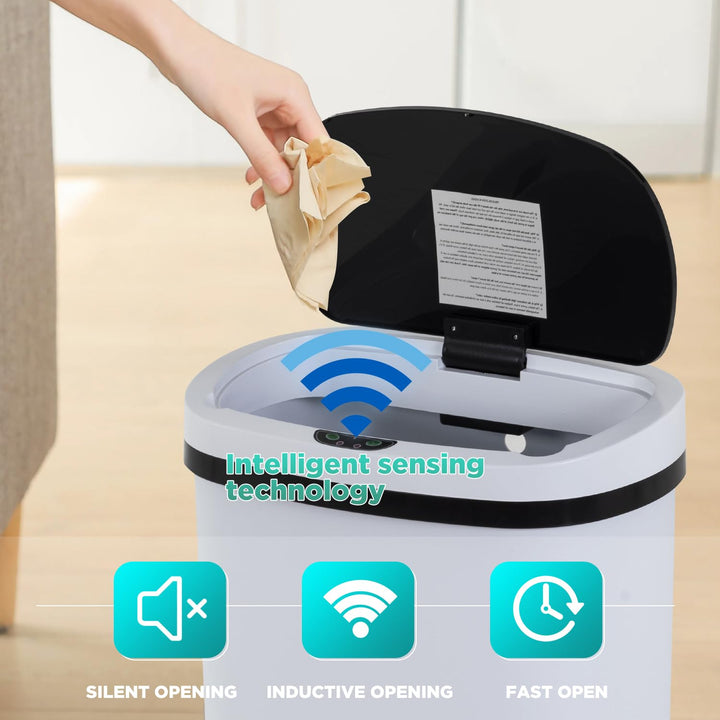 BestOffice Mülleimer mit Sensor | 50-Liter-Kunststoffmülleimer | Weiss Kunststoff Weiss, Kunststoff