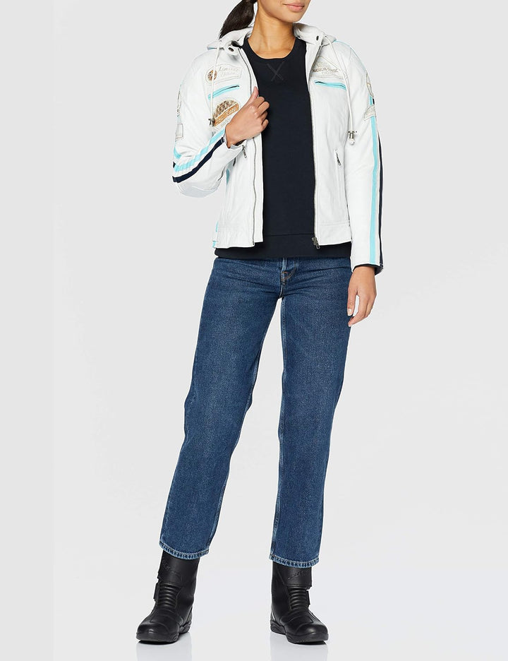 URBAN 5884 Motorradjacke Damen Mit Protektoren, Damenjacke aus Lammleder, Protektoren für Rücken, Sc