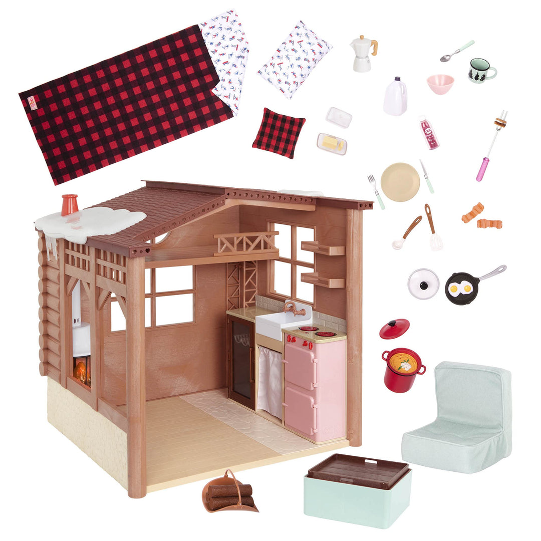 Our Generation - Gemütliche Hütte - Puppenhaus Spielset - Möbel & Spielnahrung - 46 cm Puppe Zubehör