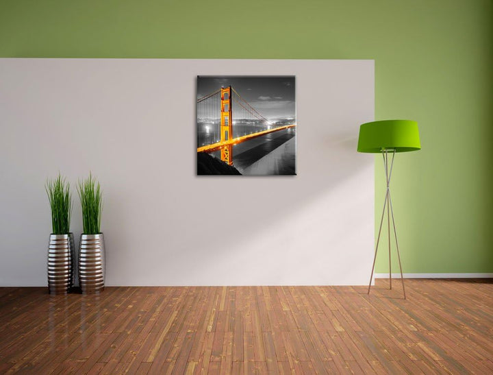 Pixxprint riesige Golden Gate Bridge schwarz/weiss, Format: 70x70 auf Leinwand, 70x70