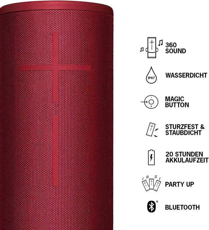 Ultimate Ears Megaboom 3 Tragbarer Bluetooth-Lautsprecher, 360° Sound, Satter Bass, Wasserdicht, Sta