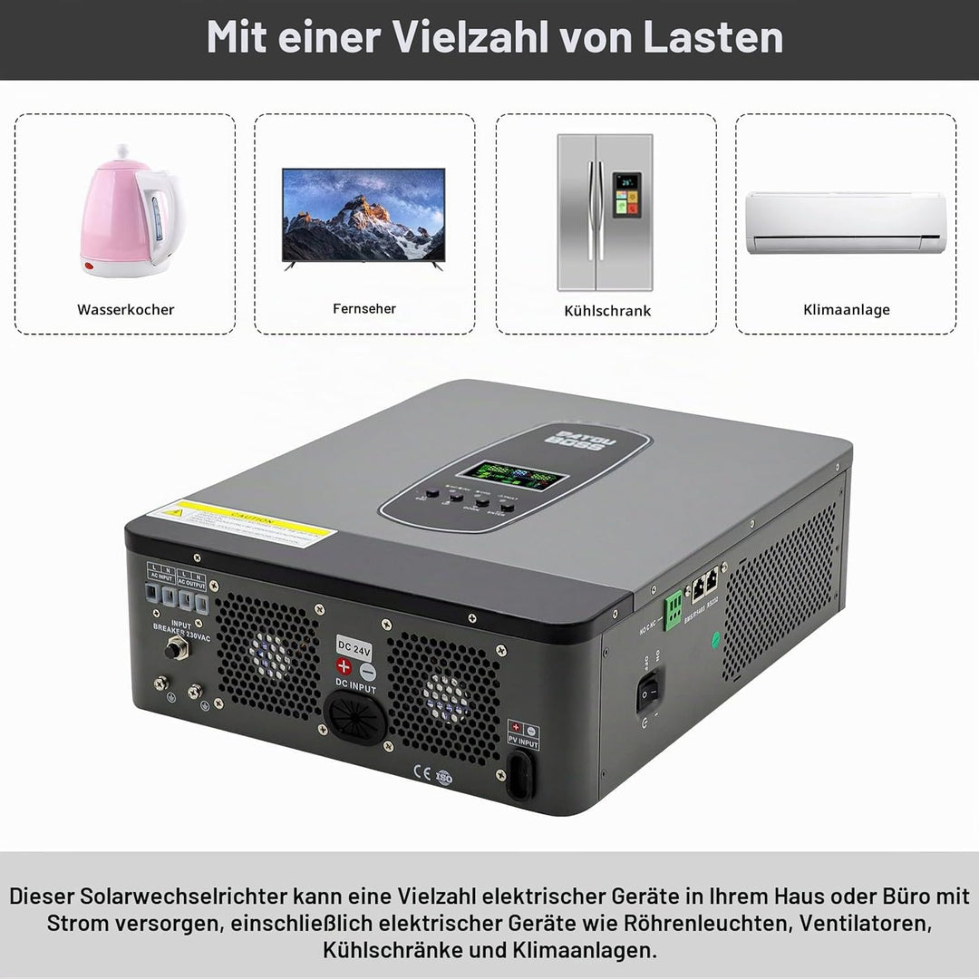 DATOUBOSS 3000W Hybrid Wechselrichter 24V, Hybrid Solar Wechselrichter Reiner Sinus,24V DC auf 220/2