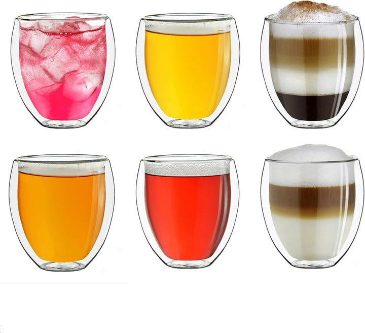 Creano doppelwandige Gläser 400ml „DG-Bauchig“, 6er Set, grosses Thermoglas doppelwandig aus Borosil