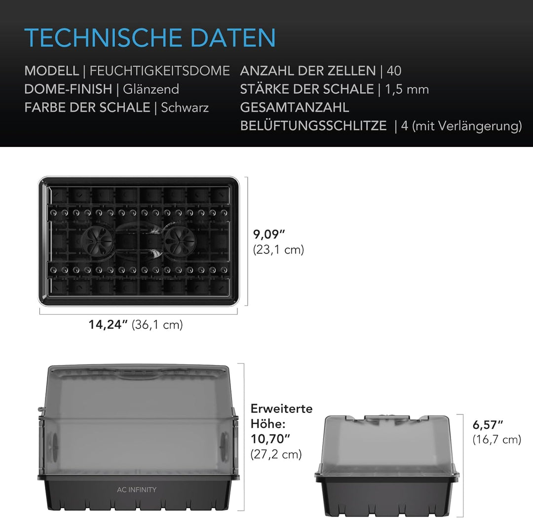 AC Infinity Feuchtigkeitskuppel, Keimset mit Stabiler Abtropfschale, 5 x 8 Zellen, Sämlingschale und