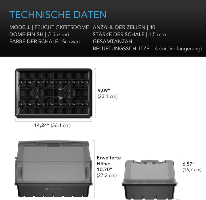 AC Infinity Feuchtigkeitskuppel, Keimset mit Stabiler Abtropfschale, 5 x 8 Zellen, Sämlingschale und