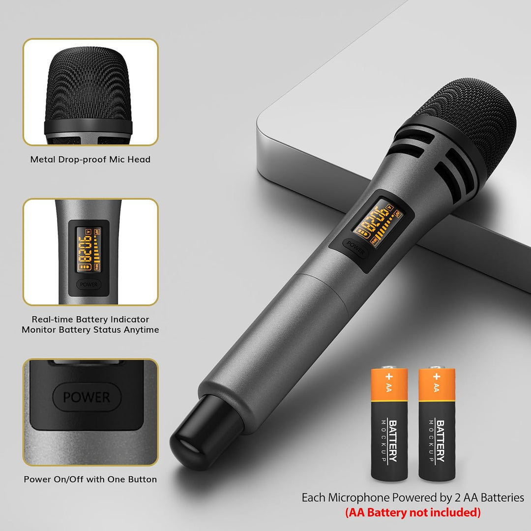 TONOR Dual Funkmikrofonen System kabellos, drahtloses Karaoke Mikrofon Set Wireless Microphone Handm
