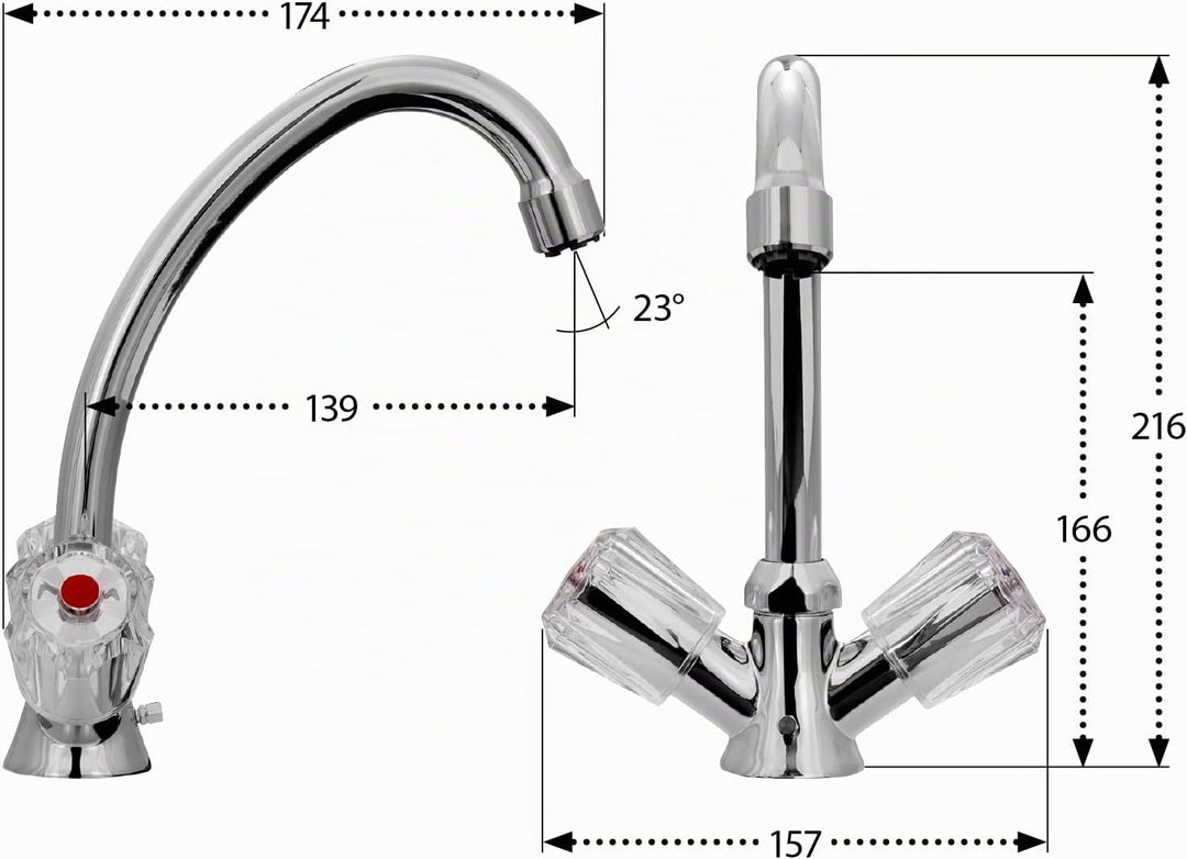 aquaSu® Zweigriffmischer Standard Plus für Waschtisch | Niederdruck | Chrom | Wasserhahn