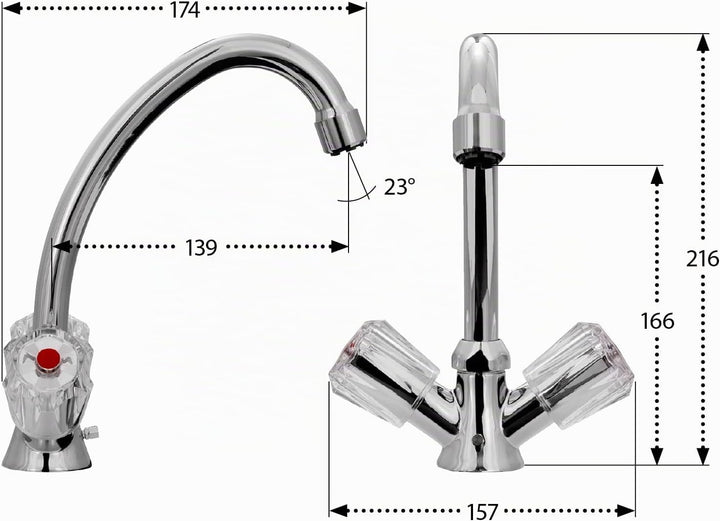 aquaSu® Zweigriffmischer Standard Plus für Waschtisch | Niederdruck | Chrom | Wasserhahn