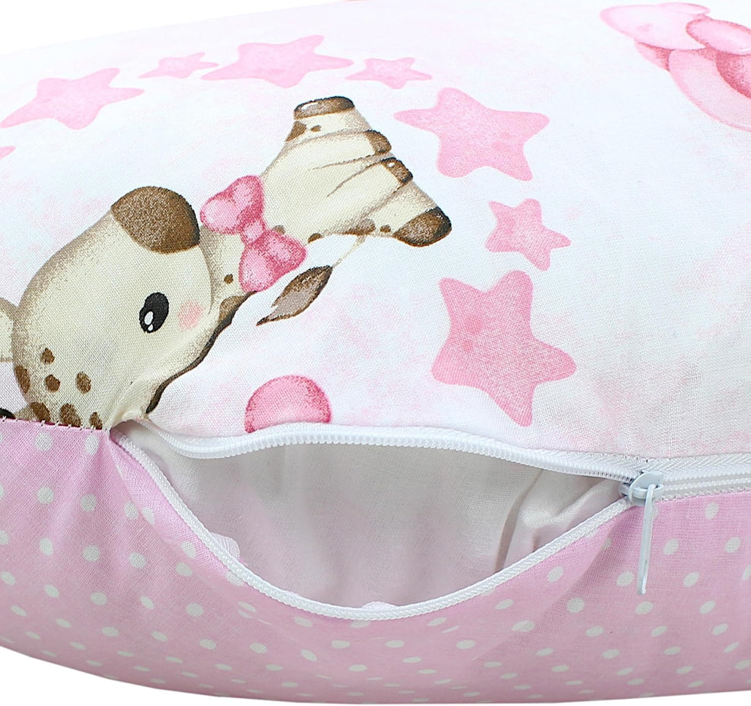 TupTam Baby Stillkissen Klein mit Baumwoll-Bezug, Farbe: Giraffe/Punkte/Rosa Giraffe/ Punkte/ Rosa,