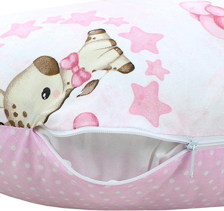 TupTam Baby Stillkissen Klein mit Baumwoll-Bezug, Farbe: Giraffe/Punkte/Rosa Giraffe/ Punkte/ Rosa,