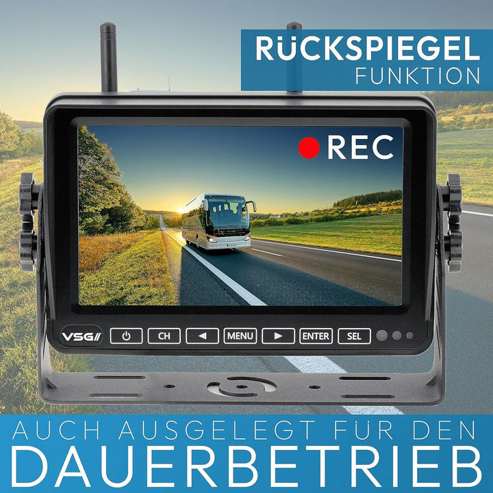 VSG24 7“ Element HD 2 Kameras Funk Rückfahrsystem Akku Magnet für Wohnmobil & LKW, KFZ Set kabellos