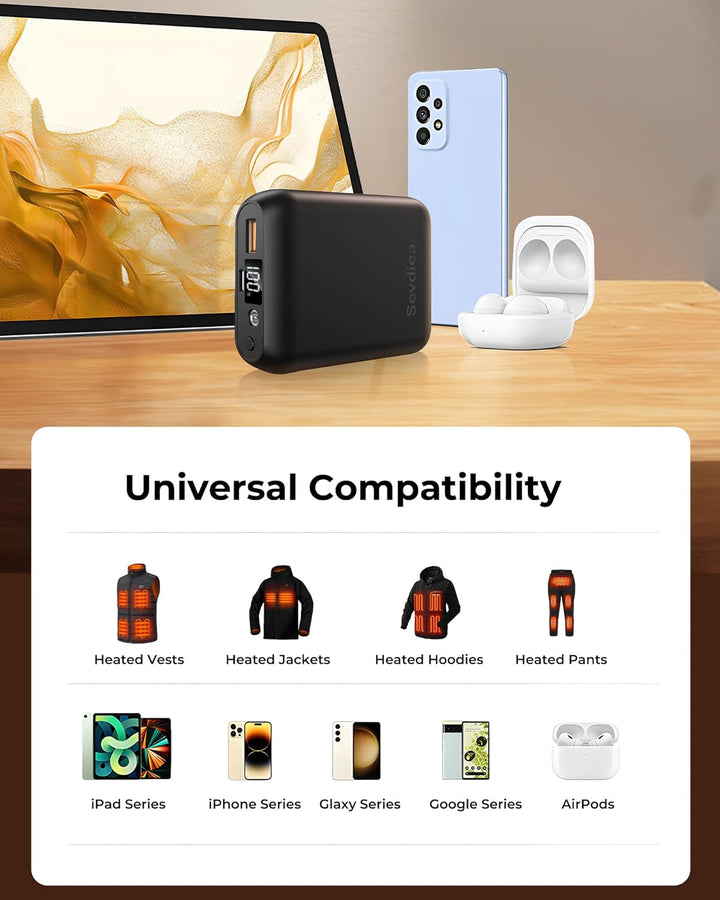Sevdiea Powerbank für Heizweste 7,4V 16000mAh, Sevdiea Powerbank Heizweste mit LCD-Anzeige, tragbare