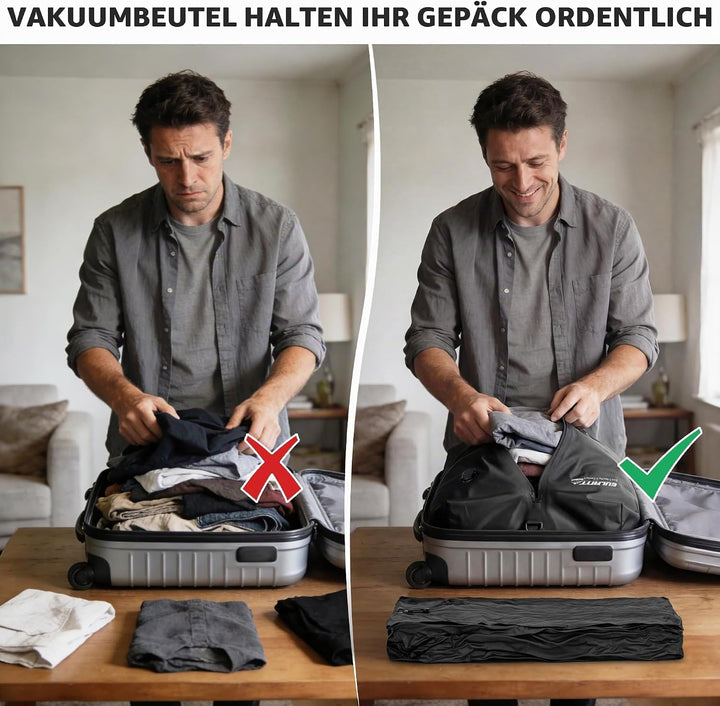 EULANT Wasserdicht Vakuumbeutel für Reisen mit Pumpe, Wiederverwendbare Kompressionsbeutel für Koffe